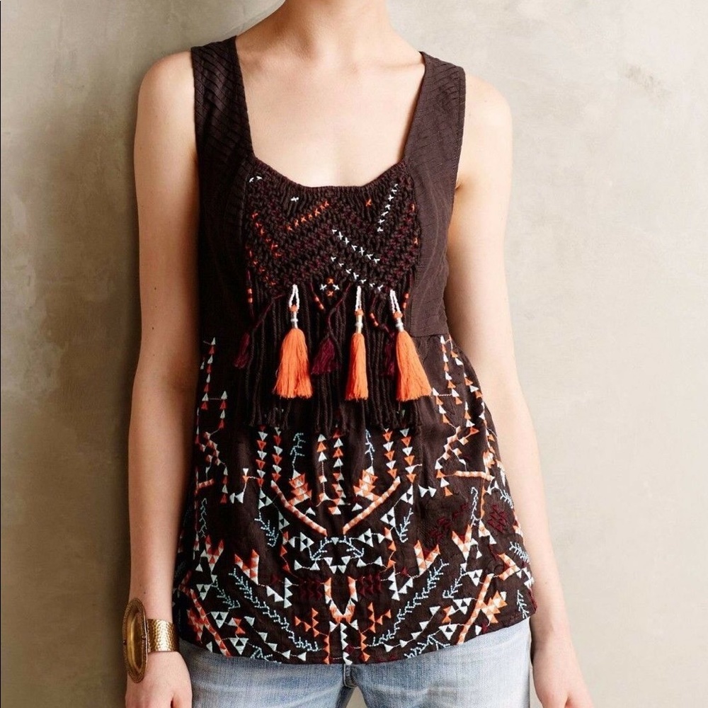Never worn Anthro tank with embroiled detail